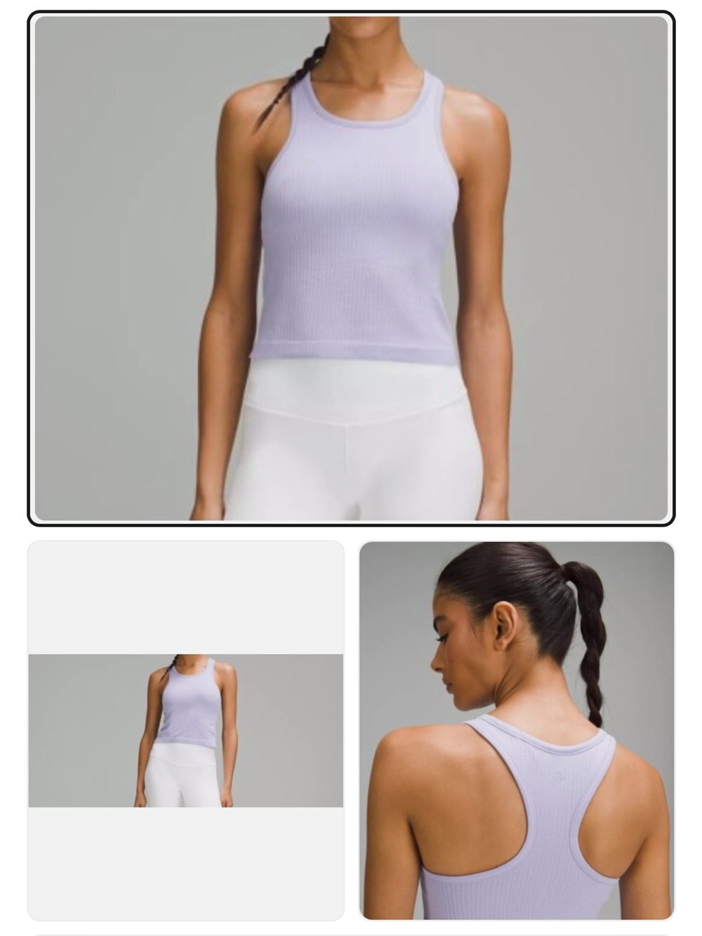 LULULEMON EBB TO STREET Cropped Racerback Tank Top - Size 6- Lilac Smoke